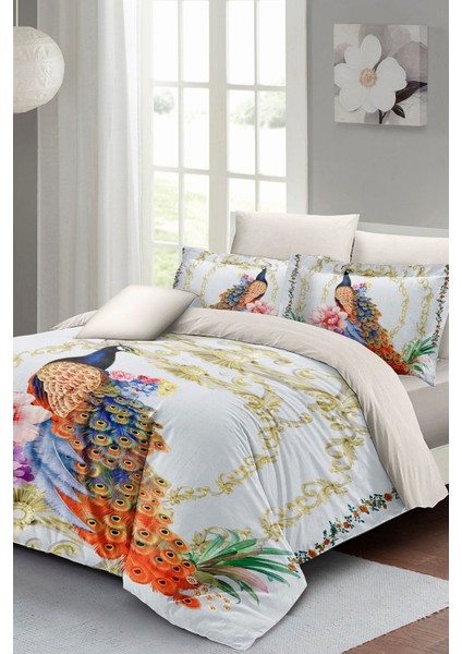 Çift Kişilik Özel Dokuma Pamuk Saten Kraliyet Tavus Nevresim Takımı