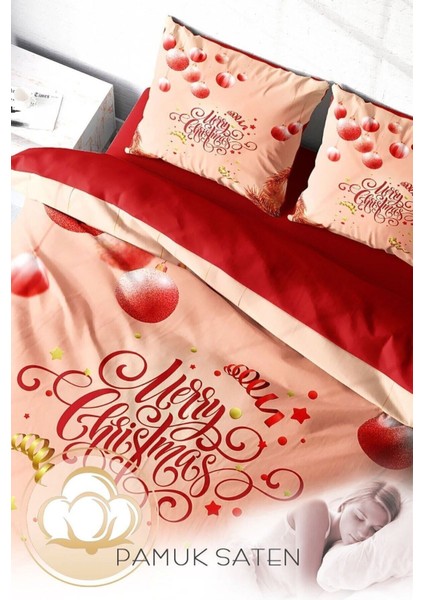 Yılbaşı Çift Kişilik Nevresim Lastikli Çarşaflı Pamuk Saten Yılbaşı Nevresim Takımı fırsatları