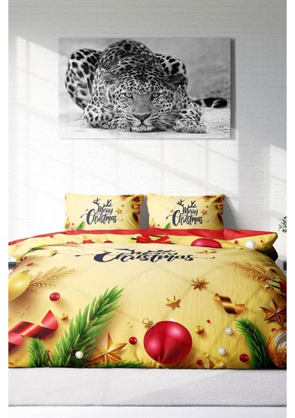 Yılbaşı Çift Kişilik Nevresim Lastikli Çarşaflı Pamuk Saten Yellow My Nevresim Takımı