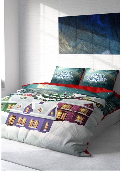 Yılbaşı Çift Kişilik Nevresim Lastikli Çarşaflı Pamuk Saten Village Nevresim Takımı fiyatları