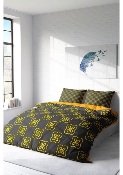 Çift Kişilik Lastikli Çarşaflı Pamuk Saten Yellow Mosaic Nevresim Takımı fiyatları