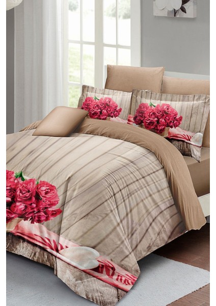 Çift Kişilik Lastikli Çarşaflı Pamuk Saten Pink Flowers Nevresim Takımı fiyatları