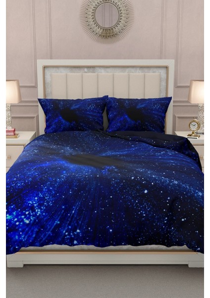 Lastikli Çarşaflı Pamuk Saten Çift Kişilik Blue Night Nevresim Takımı fiyatları