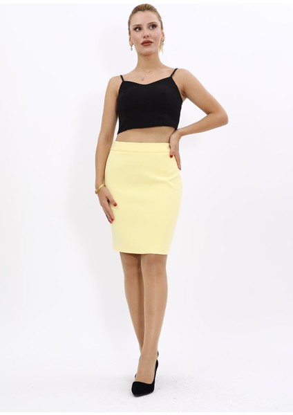 Yırtmaçlı Düz Dar Etek-Sarı