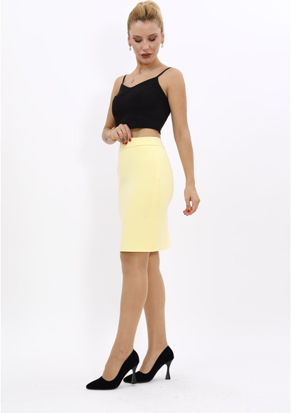 Yırtmaçlı Düz Dar Etek-Sarı fiyatları