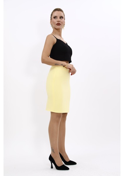 Yırtmaçlı Düz Dar Etek-Sarı modelleri