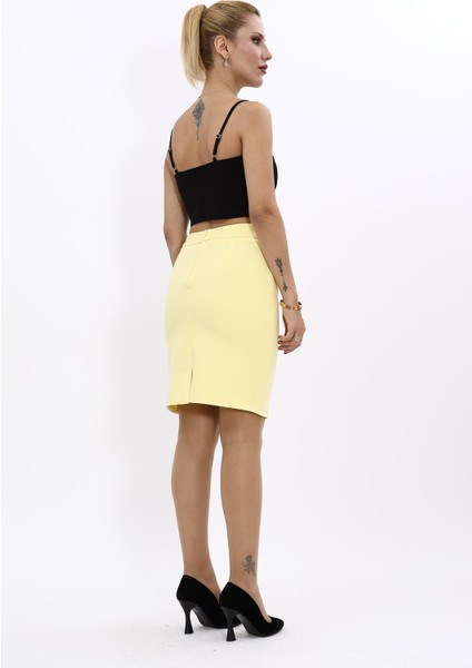 Yırtmaçlı Düz Dar Etek-Sarı fırsatları