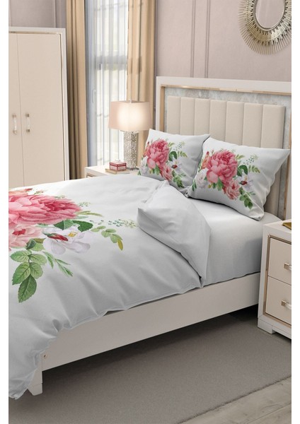 Lastikli Çarşaflı Pamuk Saten Çift Kişilik New Floral Nevresim Takımı fırsatları