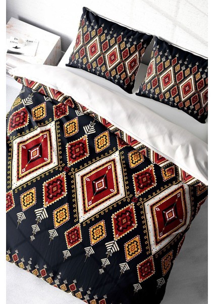 Çift Kişilik Sık Dokuma Pamuk Saten 3D Özel Tasarım Ethnic Geometric Nevresim Takımı