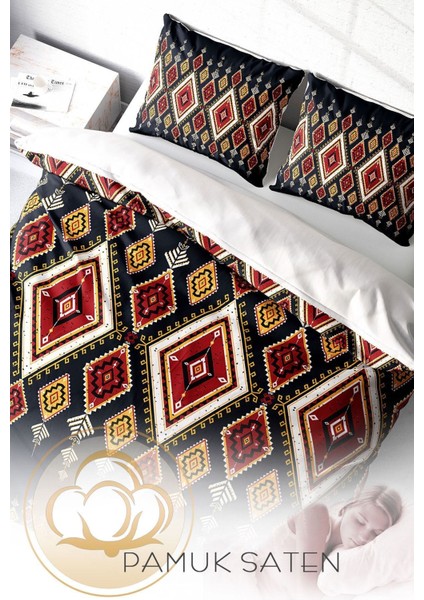 Çift Kişilik Sık Dokuma Pamuk Saten 3D Özel Tasarım Ethnic Geometric Nevresim Takımı fırsatları