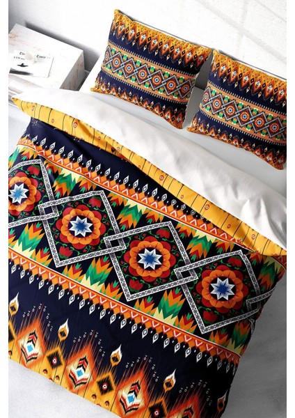 Çift Kişilik Lastikli Çarşaflı Pamuk Saten Oriental Ethnic Nevresim Takımı modelleri