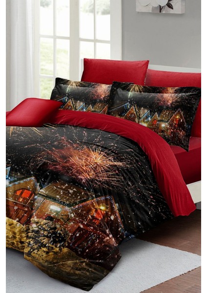 Yılbaşı Çift Kişilik Nevresim Lastikli Çarşaflı Pamuk Saten Nights Houses Nevresim Takımı fiyatları