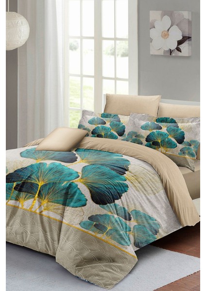 Luxury Leaves Linens Çift Kişilik Pamuk Saten Nevresim Takımı