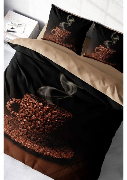 Çift Kişilik Özel Dokuma Pamuk Saten Live Coffee Nevresim Takımı