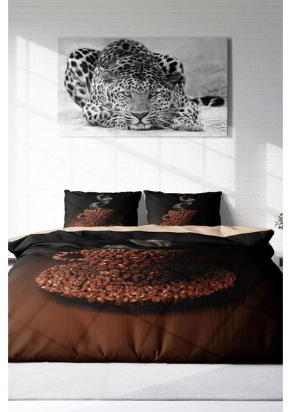 Çift Kişilik Özel Dokuma Pamuk Saten Live Coffee Nevresim Takımı modelleri