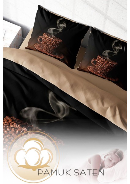 Çift Kişilik Özel Dokuma Pamuk Saten Live Coffee Nevresim Takımı fırsatları