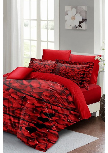 Doğal Pamuk Çift Kişilik 3D Digital Red Rose Feather Nevresim Takımı fiyatları