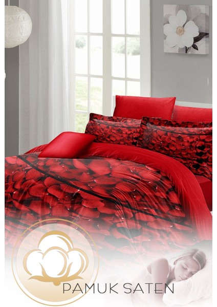 Doğal Pamuk Çift Kişilik 3D Digital Red Rose Feather Nevresim Takımı fırsatları