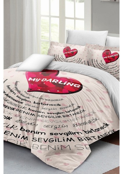 Sevgililer Günü Özel Çift Kişilik Pamuk Saten Darling White Nevresim Takımı