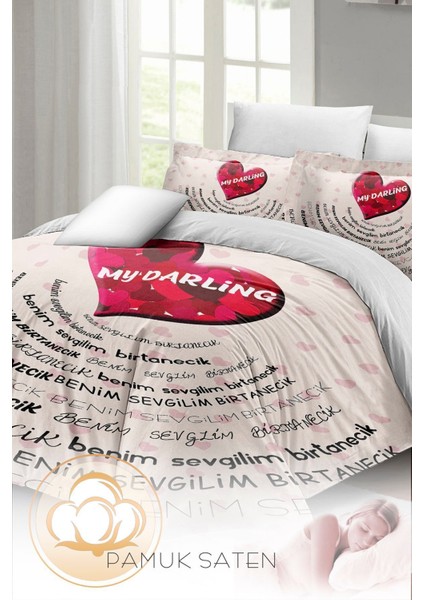 Sevgililer Günü Özel Çift Kişilik Pamuk Saten Darling White Nevresim Takımı