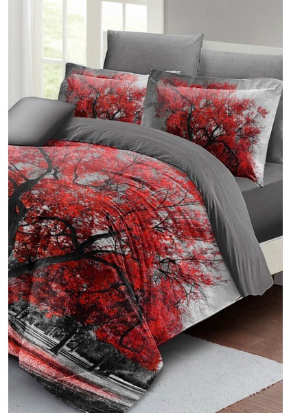 Çift Kişilik Sık Dokuma Pamuk Saten 3D Özel Tasarım Red Tree Nevresim Takımı modelleri