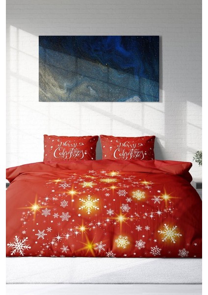 Yılbaşı Çift Kişilik Nevresim Lastikli Çarşaflı Pamuk Saten Red Nevresim Takımı