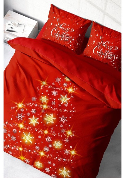 Yılbaşı Çift Kişilik Nevresim Lastikli Çarşaflı Pamuk Saten Red Nevresim Takımı modelleri