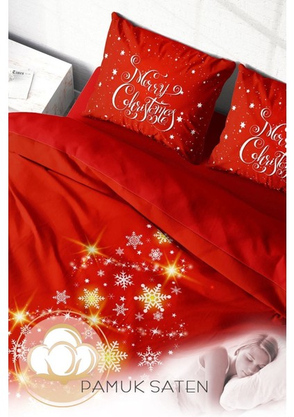 Yılbaşı Çift Kişilik Nevresim Lastikli Çarşaflı Pamuk Saten Red Nevresim Takımı fırsatları
