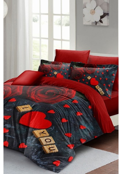 Sevgililer Günü Özel Çift Kişilik Pamuk Saten Roses Marble Nevresim Takımı