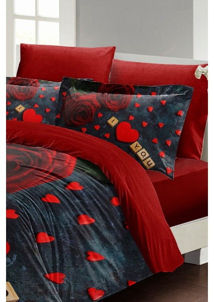 Sevgililer Günü Özel Çift Kişilik Pamuk Saten Roses Marble Nevresim Takımı modelleri