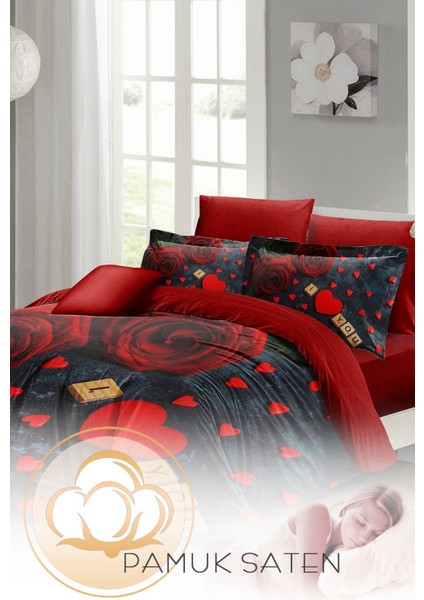 Sevgililer Günü Özel Çift Kişilik Pamuk Saten Roses Marble Nevresim Takımı fırsatları