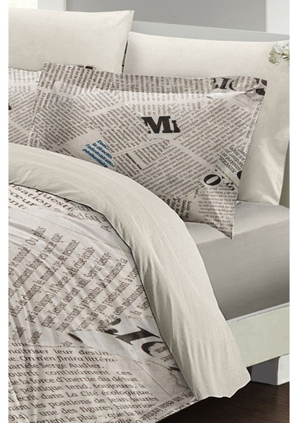 Çift Kişilik Lastikli Çarşaflı Pamuk Saten Newspaper Nevresim Takımı