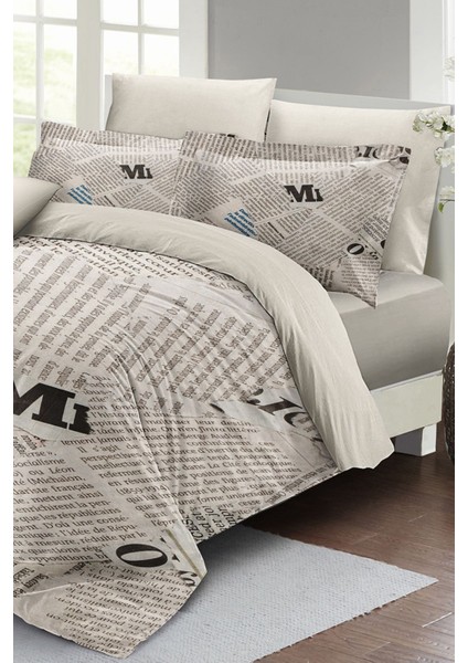Çift Kişilik Lastikli Çarşaflı Pamuk Saten Newspaper Nevresim Takımı fiyatları