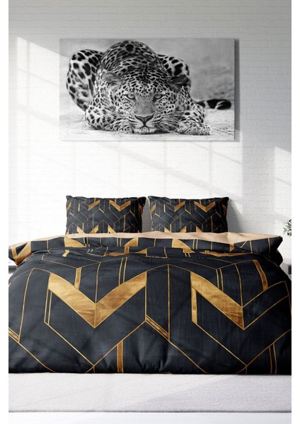 Çift Kişilik Lastikli Çarşaflı Pamuk Saten Paper Geometric Nevresim Takımı