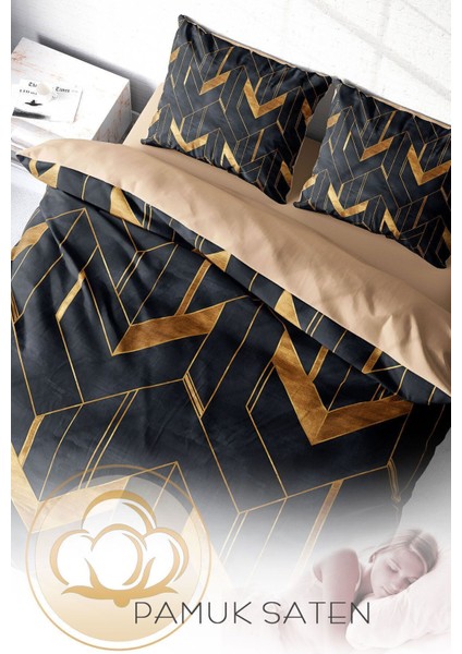 Çift Kişilik Lastikli Çarşaflı Pamuk Saten Paper Geometric Nevresim Takımı fırsatları