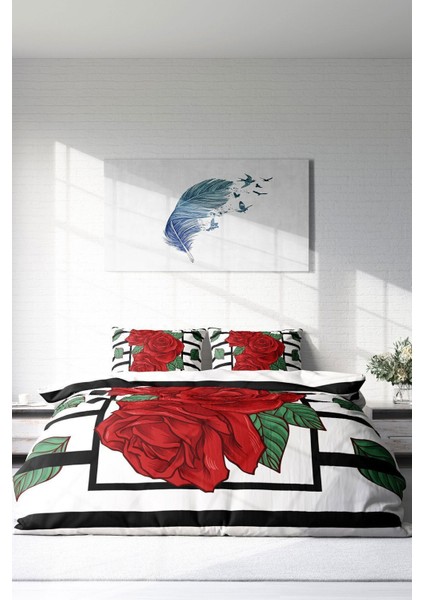 Lastikli Çarşaflı Pamuk Saten Çift Kişilik Rose Box Nevresim Takımı modelleri