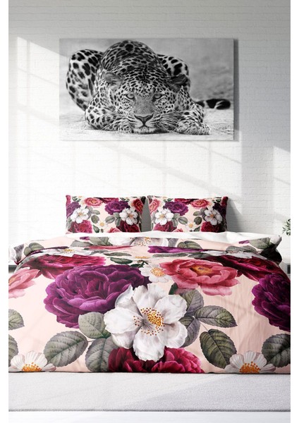 Çift Kişilik Lastikli Çarşaflı Pamuk Saten Flower Dream Nevresim Takımı