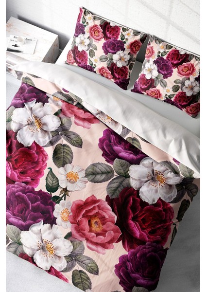 Çift Kişilik Lastikli Çarşaflı Pamuk Saten Flower Dream Nevresim Takımı modelleri