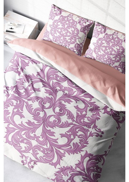 Çift Kişilik Lastikli Çarşaflı Pamuk Saten Pink Damask Nevresim Takımı modelleri