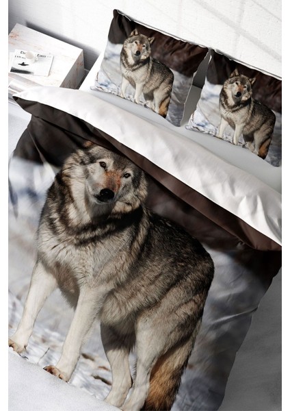 Çift Kişilik Lastikli Çarşaflı Pamuk Saten Snowwolf Nevresim Takımı