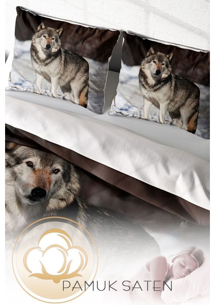 Çift Kişilik Lastikli Çarşaflı Pamuk Saten Snowwolf Nevresim Takımı