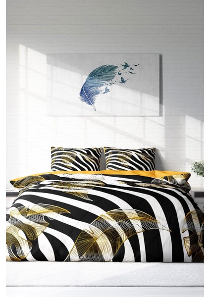Lastikli Çarşaflı Pamuk Saten Çift Kişilik Zebra Feather Nevresim Takımı modelleri