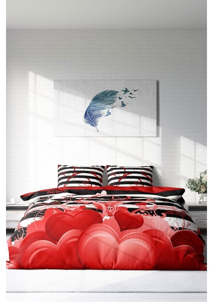 Çift Kişilik Sık Dokuma Pamuk Saten 3D Özel Tasarım Sevgililer Günü Nevresim Takımı modelleri