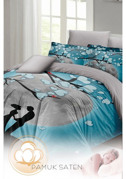 Çift Kişilik Lastikli Çarşaflı Sevgililer Günü % 100 Pamuk Saten Blue Dream Nevresim Takımı fırsatları