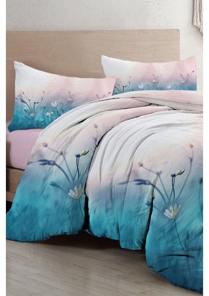 Çift Kişilik Lastikli Çarşaflı Pamuk Saten Soft Blue Luxury Nevresim Takımı fırsatları