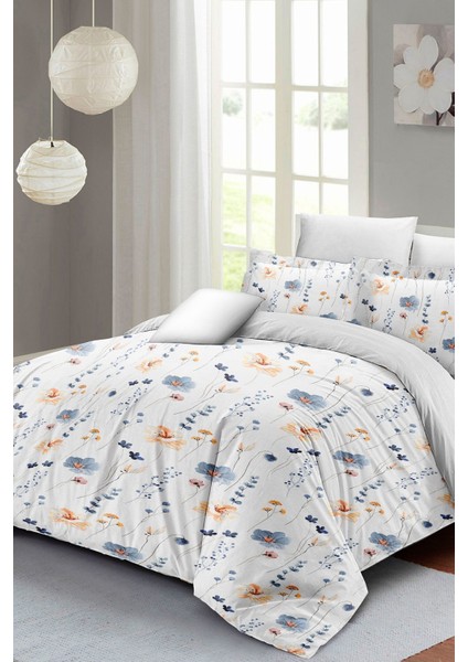 Çift Kişilik Lastikli Çarşaflı Pamuk Saten Soft Floral Luxury Nevresim Takımı