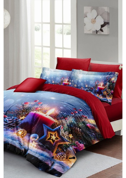 Yılbaşı Neonlu Fosforlu Çift Kişilik Pamuk Saten Christmas Candle Nevresim Takımı modelleri