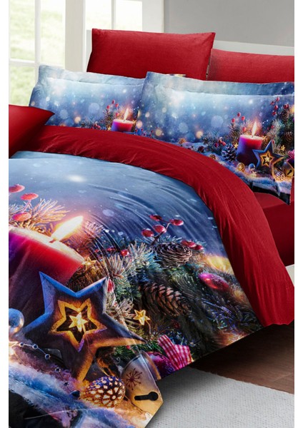 Yılbaşı Neonlu Fosforlu Çift Kişilik Pamuk Saten Christmas Candle Nevresim Takımı indirimleri