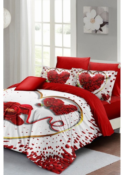 Sevgililer Günü Özel Çift Kişilik Pamuk Saten Love Feather Nevresim Takımı