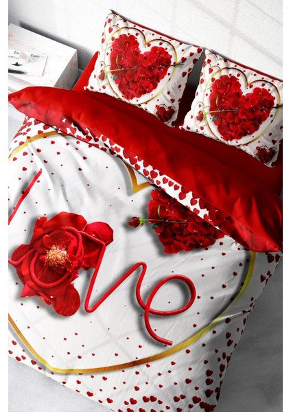 Sevgililer Günü Özel Çift Kişilik Pamuk Saten Love Feather Nevresim Takımı fiyatları